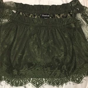BEBE Olive Green Lace Satin Crop Top